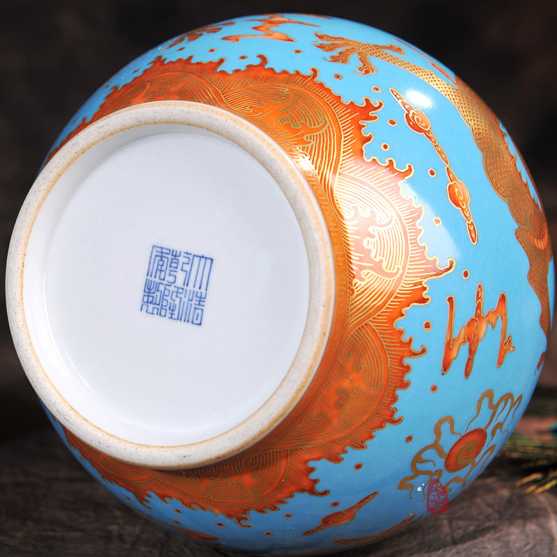 Jingdezhen ceramics archaize to the see colour blue dragon home sitting room place gourd vases, modern arts and crafts