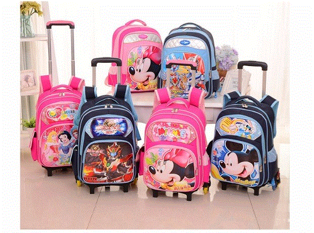 Phiên bản tiếng Hàn mới 2017 của túi hoạt hình Mickey Mouse phim hoạt hình xe đẩy trường hợp túi trẻ em gánh ba lô trường tiểu học nam túi xách trẻ em