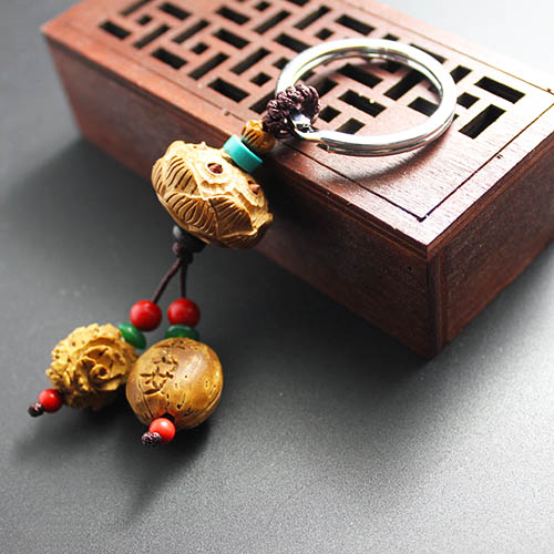 Put the time lightly, peach wood lotus pod, peach core accessories, car key chain, car key ring, car key accessories