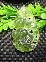 Xiuyan jade 180 green material for more than a year goldfish lotus root bat Ruyi double-sided hollow carved hanging pendant