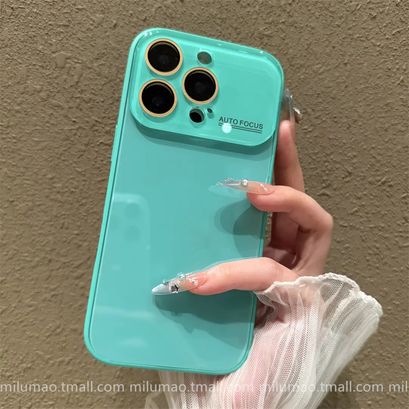ins High-End Bright Jade Green Suitable for Iphone17Promax Apple 15 Phone Case 16Promax New Model 13 Full Coverage 12 Unisex 11 Couple 14 Glass Case Promax Anti-Drop Cover