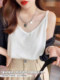 V-neck suspender women's summer inner wear ice silk vest outer cover side breasts black loose white cotton and linen top