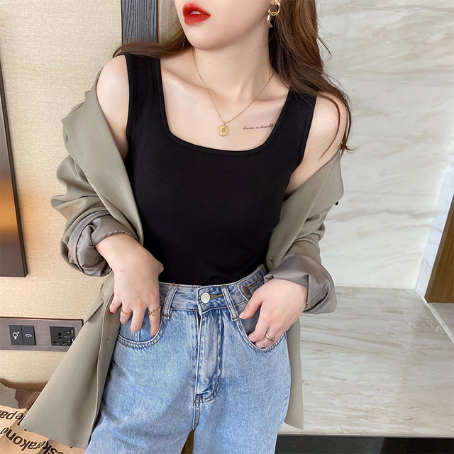 White camisole women's summer suit inner design niche outer wear bottoming racer sleeveless square collar top