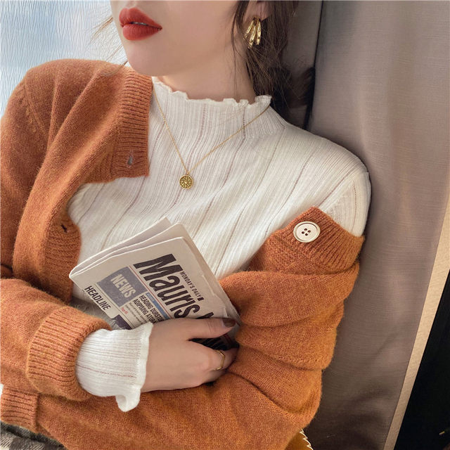 Half turtleneck bottoming shirt for women 2023 new autumn and winter high-end thin wool sweater mid-collar knitted top