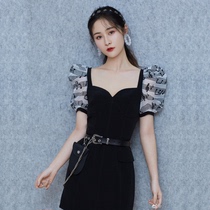 Korean note bubble sleeve dress 2020 new summer niche design sense temperament goddess fan star Little Black Dress