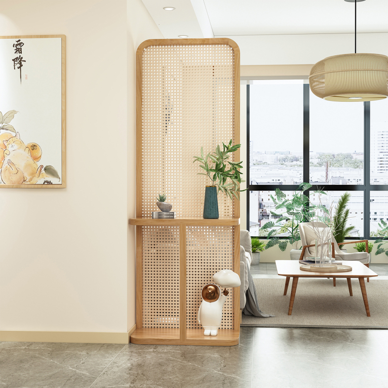 Japanese-Style Solid Wood and Rattan Woven Screen Partition, Movable Entryway Divider for Living Room and Bedroom, Blocks Drafts and Wind Japanese-Style Solid Wood and Rattan Woven Screen Partition, Movable Entryway Divider for Living Room and Bedroom, Blocks Drafts and Wind