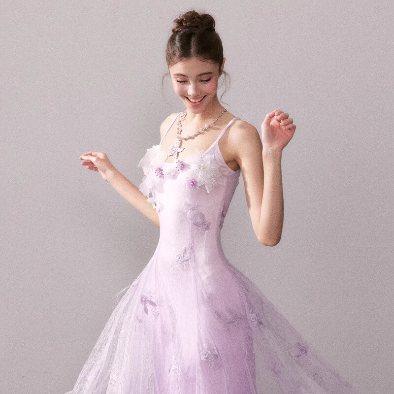 Yzzihe｜"Vine in a Dreamland" 25 Summer New Collection Light Purple Gradient Embroidered Floral Lace Long Dress