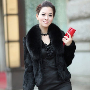 Fur Integrated Haining Fox Fur Collar Rabbit Fur Coat Mid-Length Short Style Autumn and Winter Women's Clothing Slimming