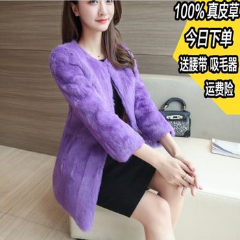 2023 Autumn and Winter Haining Whole Rabbit Fur Special Clearance Sale Korean Style Women's Nine-Quarter Sleeve Mid-Length Coat