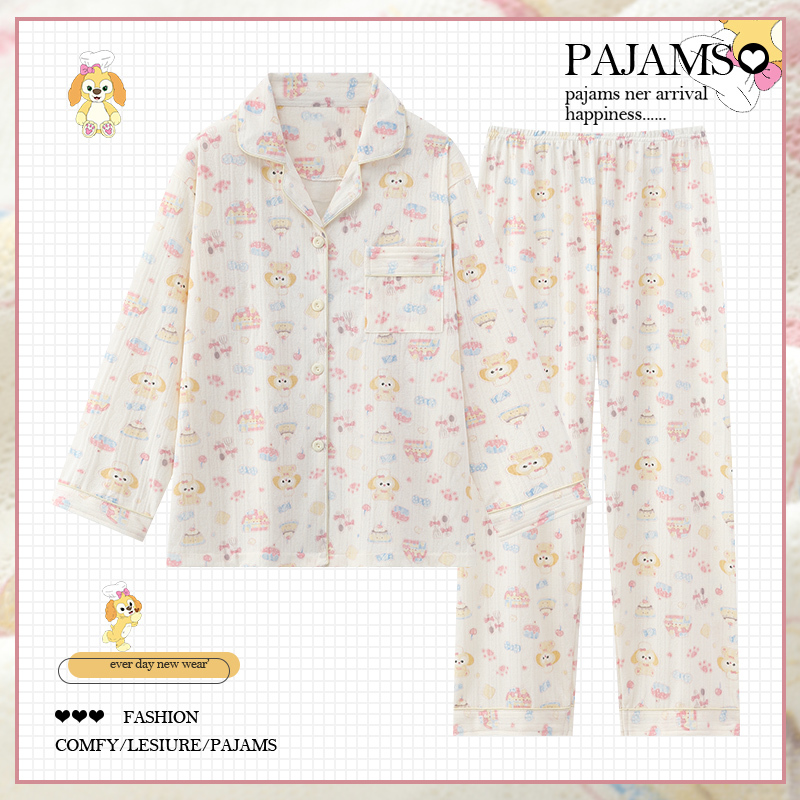 Butter Cake Pajamas Women's Spring and Autumn Pure Cotton Long Sleeve Cartoon Cute Autumn Thin Cotton Gauze Home Clothes Set Butter Cake Pajamas Women's Spring and Autumn Pure Cotton Long Sleeve Cartoon Cute Autumn Thin Cotton Gauze Home Clothes Set