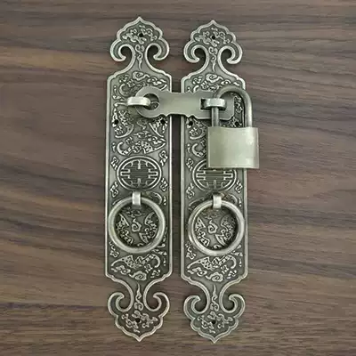 Antique Chinese lock buckle Pure copper retro lock chain buckle Door lock Door cabinet door bolt All copper thickened latch