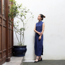 Songjiang cloth cotton homespun improved cheongsam sleeveless long skirt