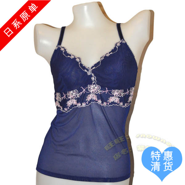 European Original Single Women's Dress Dark Blue Cool Net Face Embroidery Sexy Hollowed-out Harness Vest Harness Pyjamas