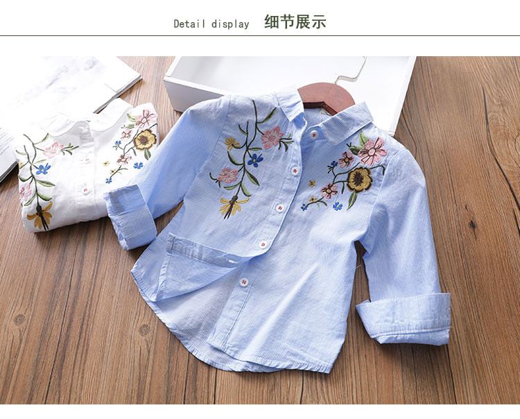 Áo bé gái thêu hoa áo sơ mi trẻ em sơ mi cotton hoang dã 2018 mùa thu quần áo trẻ em mới áo sơ mi trẻ em 10 tuổi