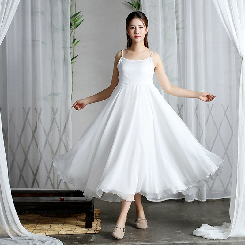 Phong cách mùa hè văn học của phụ nữ kỳ nghỉ eo cao treo váy đầm lớn Hanfu mỏng cao cấp voan dài thanh lịch - Váy eo cao