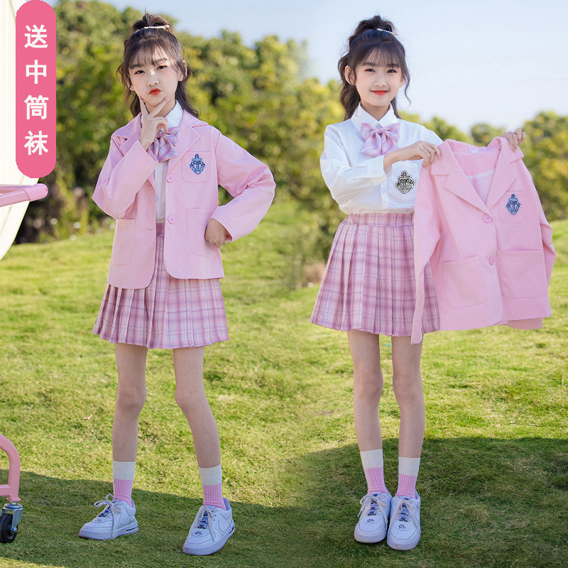 Girls' autumn clothes 2022 new Western style children's jk uniform skirt suit primary school girl college style three-piece suit