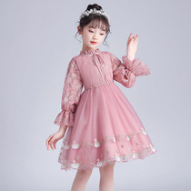 Girls dress for dress spring autumn new 2022 foreign air childrens tennis red fluffy dress 10 year-old girl princess nepotism