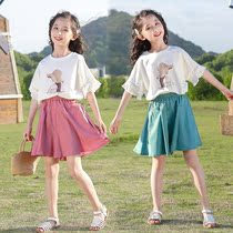 Girls Summer Suite 2022 New CUHK Children Summer clothing Girls Short sleeves shorts foreign air Two sets of 12-year-old damp