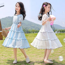 Online Red Scouts Girl 2022 Summer Snow Textile Liandress Childrens skirts Summer Ocean Gas Girl Princess Dress Summer Dress