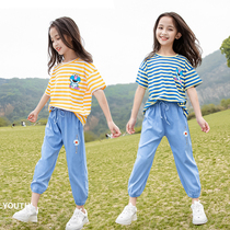 Girls summer clothing online red suit 2022 new foreign air CUHK child 10-year-old girls trendy clothes sport