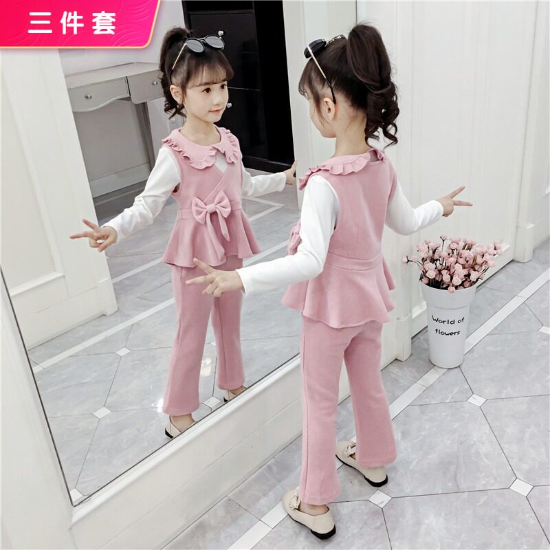 Net Red Girls Autumn Suit 2022 New 6 Western Style 9 Children's Middle and Big Children 7 Fashionable 5 Little Girls Ten Years Old Clothes