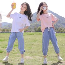 Girls tennis red t-shirt 2022 new summer pure cotton CUHK Scout sport suit 8 children short sleeve summer load