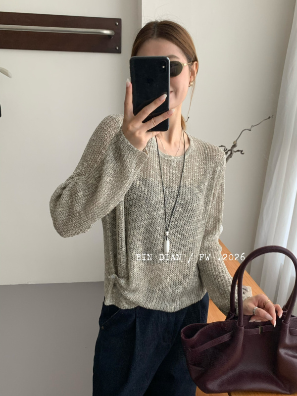 Bendian 2026 New Fashion Casual Loose Thin Hollow-Out Top Soft Knit Sweater for Women Trendy 66503