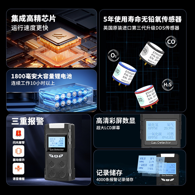 Portable four-in-one gas detector alarm multi-function detector toxic and harmful gas analysis instrument