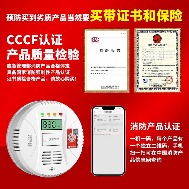 Carbon Monoxide Alarm for Home Indoor and Outdoor Use, Coal and Briquette Smoke Detector, Concentration Detection Alarm