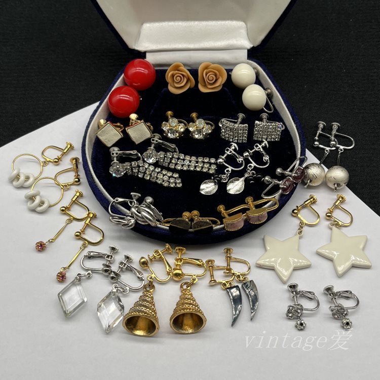 Vintage Ear Clip Vintage Acrylic Clay Rose Rhinestone Tassel Retro Earrings Exquisite Earrings in Stock