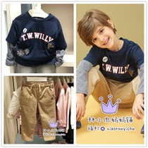  Special ~ 19 autumn TW bear childrens clothing mens fake two-piece T-shirt TKLA93802A casual pants TKTC91204K