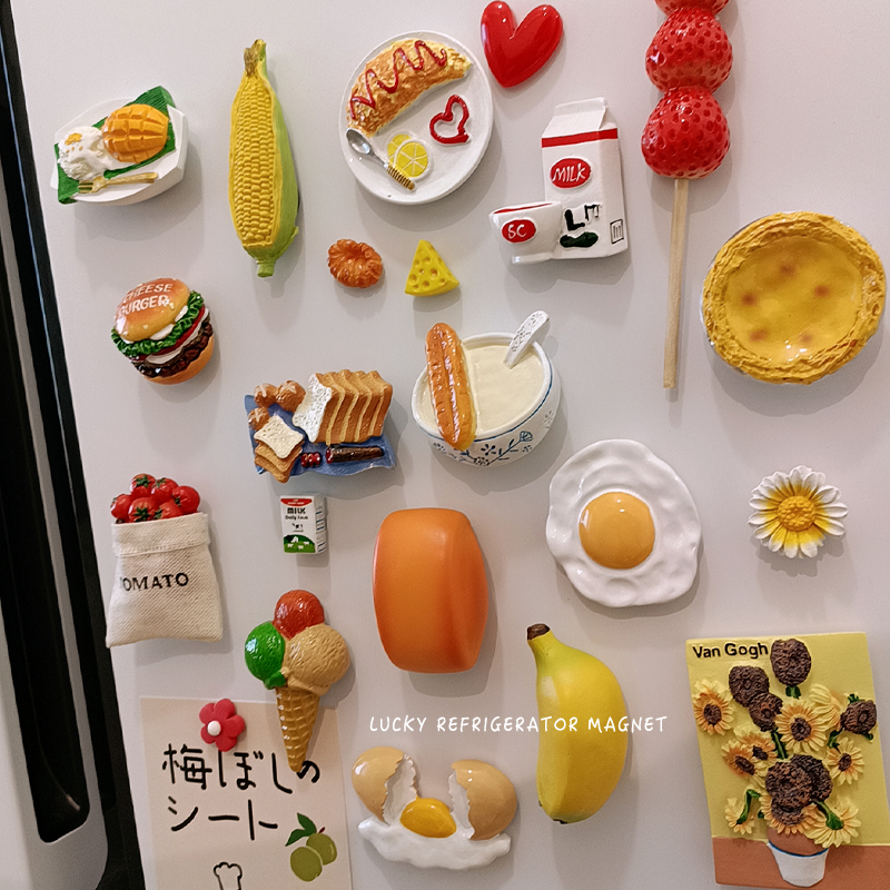 Creative 3D Solid Simulation Breakfast Food Fridge Stick magnet Leave a magnet Stick Fridge Decorative Resin Magnet