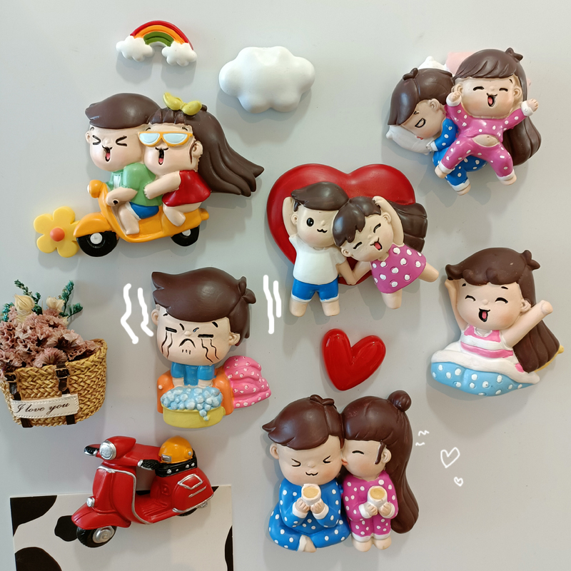 Cartoon 3D Solid Resin Wedding Couple Fridge Sticker Magnet Refrigerator Door Decorated Magnet Message Posting Photo Post