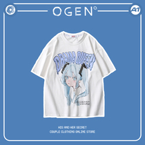 OGEN CLUB21SS national tide male and female couples with the same anime smiling girl off the shoulder half sleeve T-shirt