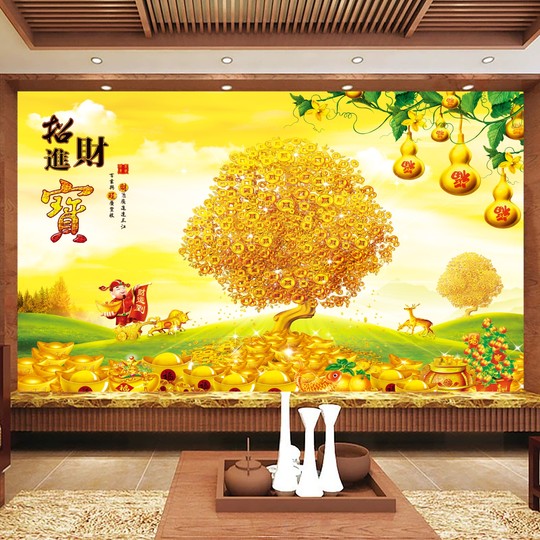 God of Wealth New Year Stickers Bring in Wealth and Treasure, Chinese-Style Festive Wallpaper, Living Room Background Wall Stickers, Self-Adhesive