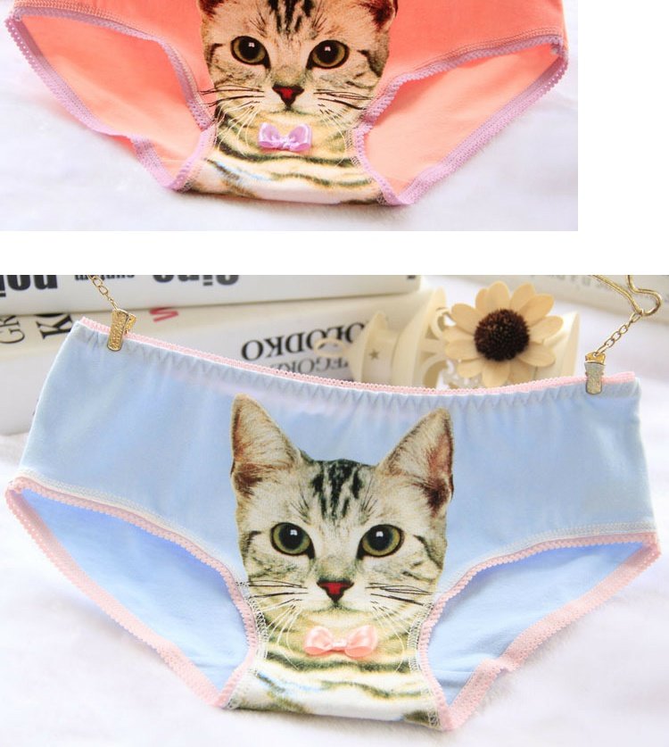 Mèo 3D tóm tắt mẫu mèo Cá tính mèo nữ đồ lót cotton Comet mèo con đồ lót phụ nữ bán buôn quần lót lọt khe xẻ đáy