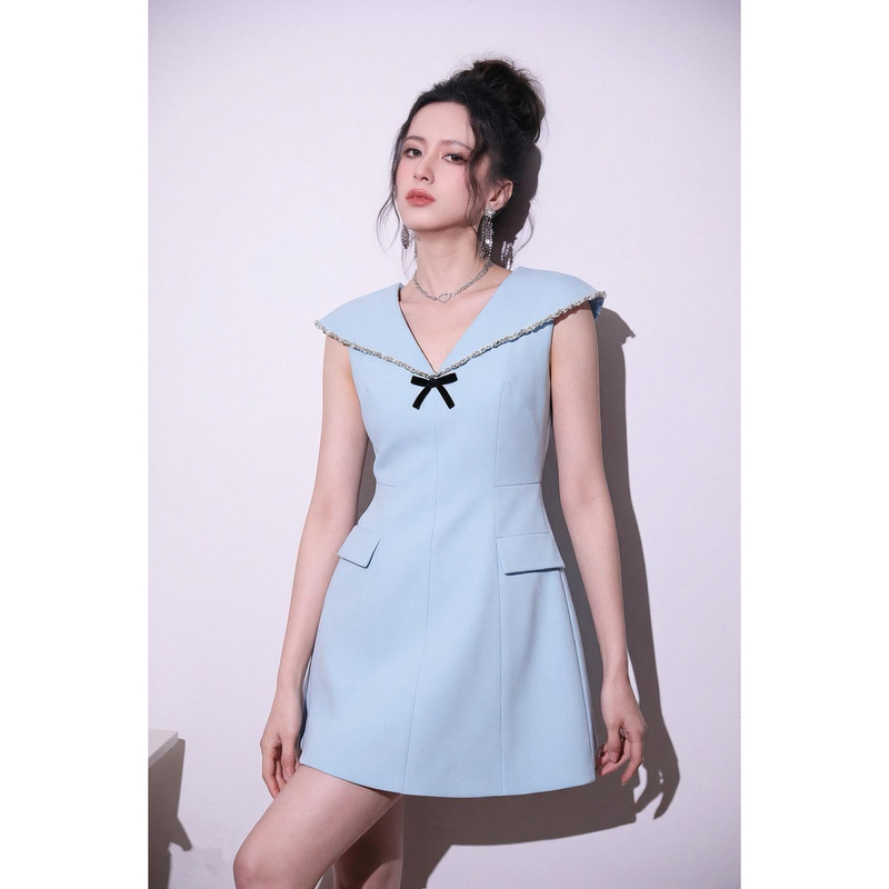 Today's Trendy Academy-Style Navy Collar Dress for Women, Summer Blue Waist-Cinching Slim-Fit Elegant Date Dress Today's Trendy Academy-Style Navy Collar Dress for Women, Summer Blue Waist-Cinching Slim-Fit Elegant Date Dress