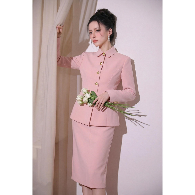 Happiness Chanel-Style Pink Blazer with Metal Buttons, Waist-Cinching, High-End Elegant Commuter Suit