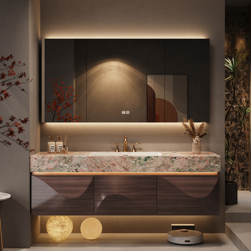 High-End Modern Light Luxury Oak Bathroom Cabinet Set with Antique-Style Four-Season Peach Pink Washbasin and Sink High-End Modern Light Luxury Oak Bathroom Cabinet Set with Antique-Style Four-Season Peach Pink Washbasin and Sink