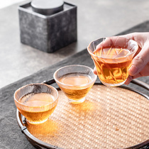 Pingming cup glass small teacup kung fu tea set household heat-resistant transparent gold gold Katsu Cup hammer glass