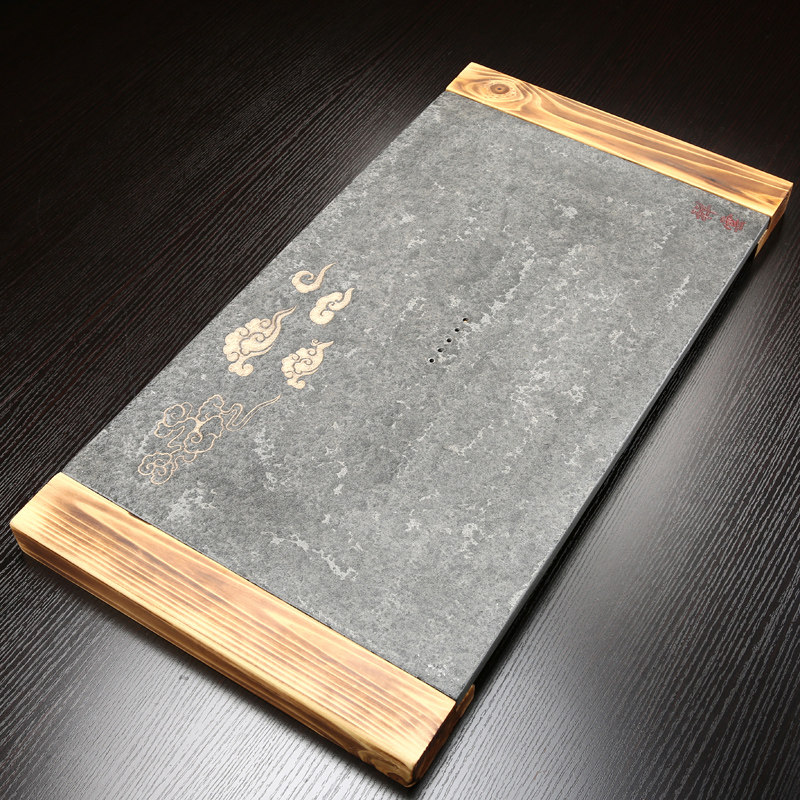 Wujinshi tea tray whole stone tea table household tea set solid wood frame tray stone kung fu tea sea simple