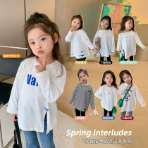 Childrens platter letter print undershirt spring and autumn inner pairing boys and girls crew neck top children long sleeves versatile T-shirt