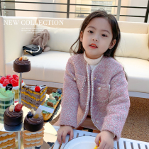 Childrens pink little fragrance coat 2022 winter new girl foreign qi net red Korean version thick plush top