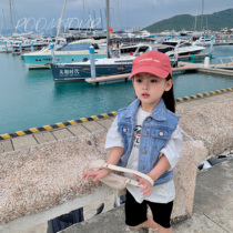 Mai Mai Qiu girl cowboy vest new spring and autumn wear little girl foreign gas hole vest thin horse clip Korean version