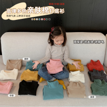 Girls round neck collar base shirt children solid color stripes high neck fever velvet T-shirt 2020 new autumn winter tide