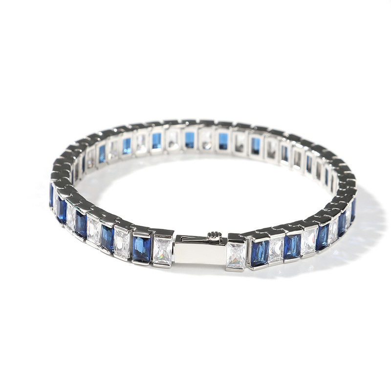 European and American 8mm Wide Rectangular Zirconium Bracelet Spring Buckle Personalized Couple Trendyy Bracelet Copper Inlaid Zircon Hiphop Bracelet
