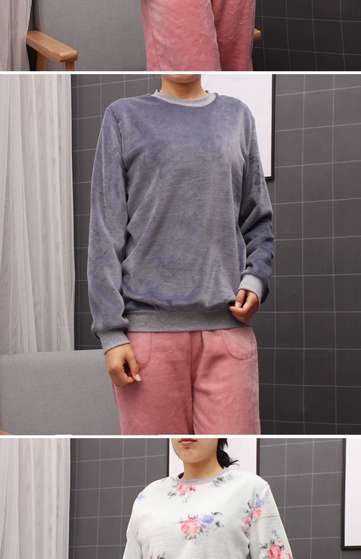Pyjama áo đơn nữ mùa thu và mùa đông san hô nhung dày ấm ấm lỏng rộng kích thước lớn flannel mui xe mặc nhà mặc bên ngoài mặc shop đồ lót