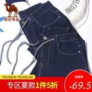 Thời trang nam Camel mùa hè Quần short denim giản dị được giặt thẳng Quần nam mid-up - Quần jean