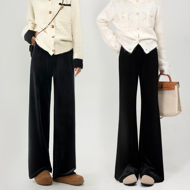 Black Straight-Leg Velvet Pants 2026 Spring New Loose Casual Velvet Wide-Leg Pants with Drapey High Waist and Slight Flare Black Straight-Leg Velvet Pants 2026 Spring New Loose Casual Velvet Wide-Leg Pants with Drapey High Waist and Slight Flare