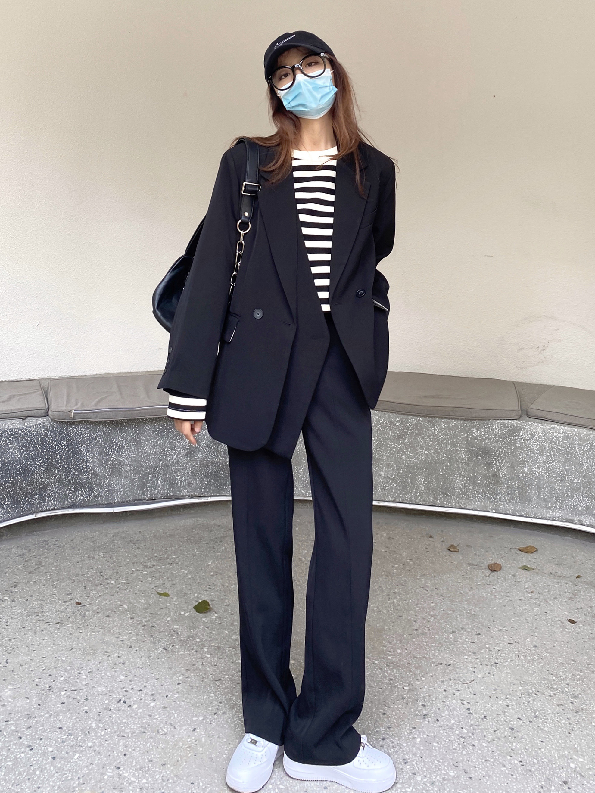 HUILIULIU 黑色西装直筒开叉阔腿裤女春夏高腰垂感显瘦休闲拖地裤详情27